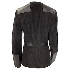 Hermès-Hermès Collarless Jacket with Belt in Black Leather and Suede-Black