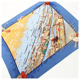 Hermès Cachecol de seda Hermes MARCHE FLOTTANT DU LAC INLE Azul
