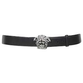 Versace-Versace La Medusa ruthenium silver buckle leather belt-Black