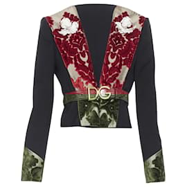Dolce & Gabbana-Dolce & Gabbana wool velvet brooch belted blazer-Black