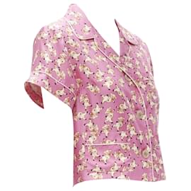 Gucci-Gucci CNY silk piggy print cropped pajama shirt-Pink
