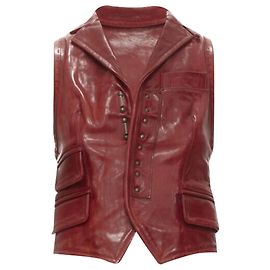 Dsquared2 distressed leather hook bar cropped vest Red