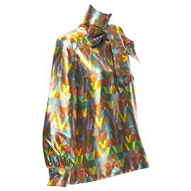 Bluse mit Krawattenkragen aus metallischem Lurex mit grafischem V Regenbogen von Valentino Garavani Mehrfarben