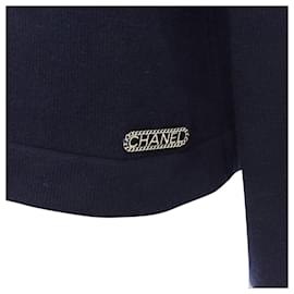 Chanel-Chanel cashmere chain trim boat neck sweater-Blue,Navy blue