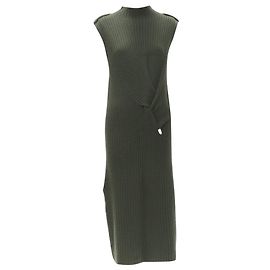 Rippstrick-Kleid mit seitlichen Knöpfen und Zopfmuster aus Merinowolle von Rag & Bone Grün