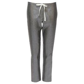 Rosie Assoulin silver iridescent glitter metallic silk tape cropped pants Silvery Metallic
