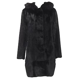 Autre Marque-Isla fur long sleeve snap button hooded jacket-Black
