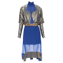 Balenciaga-Balenciaga copper futuristic silk dress-Blue