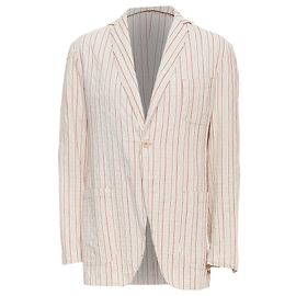 Blazer slim de algodón a rayas con aplique Romeo Gigli Castaño Beige