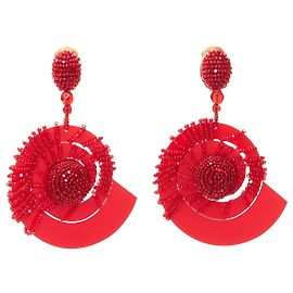 Orecchini a clip in acrilico a spirale con perline di Oscar de la Renta Rosso
