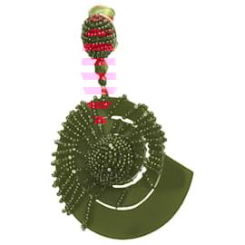 Oscar de la Renta-Oscar de la Renta beaded acrylic spiral shell dangling clip on earrings-Red