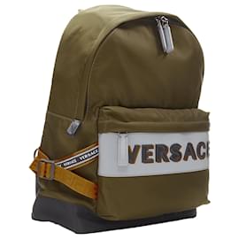 Versace-Versace reflective logo nylon orange greca strap backpack-Green