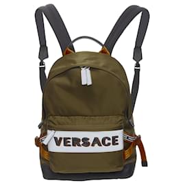 Versace-Versace reflective logo nylon orange greca strap backpack-Green
