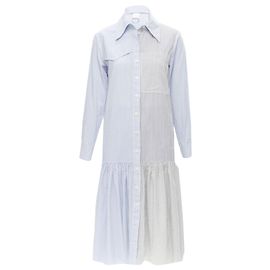 Vestido camisa com saias assimétricas de algodão listrado Tibi com bolsos Azul