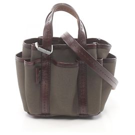 Bolsa Cabas XS em lona e couro Max Mara Marrom