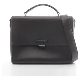 Tod's-Tod's Leather T Timeless Briefcase Black-Black