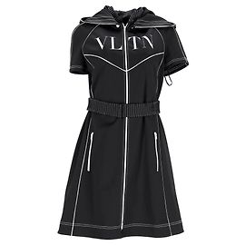 Valentino Garavani VLTN Mini-Kleid mit Kapuze und Gürtel aus schwarzem Polyester Schwarz