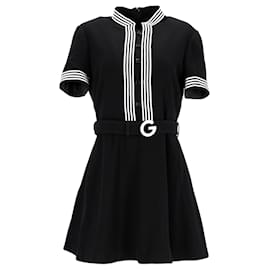 Gucci- Gucci Belted Mini Flared Dress in Black Wool-Black