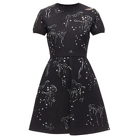 Valentino Garavani Robe évasée en jacquard à étoiles en paillettes Valentino Noir