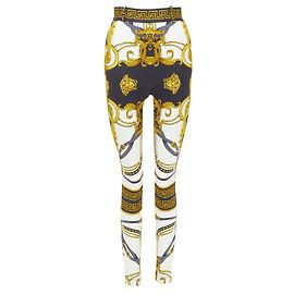 Calças de legging stretch com harness Barocco Rodeo da Versace Dourado Metálico