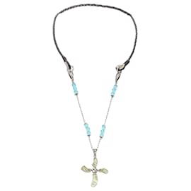 Dolce & Gabbana-Dolce Gabbana faux emerald beads byzantine cross leather opera necklace-Black