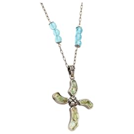 Dolce & Gabbana-Dolce Gabbana faux emerald beads byzantine cross leather opera necklace-Black