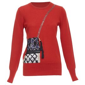 Merinowollpullover mit Pailletten Trompe Loeil von Markus Lupfer Rot
