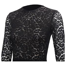 Michael Kors-Michael Kors Collection Lace Overlay Top Crop Sleeve Long Gown-Black