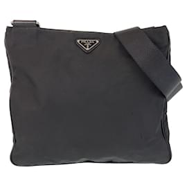 Prada-Prada Nylon Tessuto Logo Plate Shoulder Bag-Black