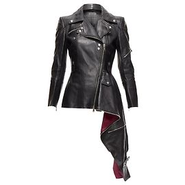 Lederjacke mit asymmetrischem Reißverschluss Alexander Mcqueen Schwarz