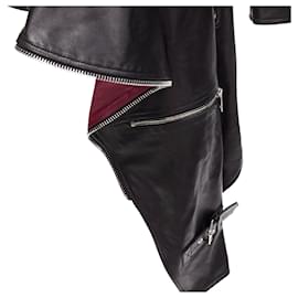 Alexander Mcqueen-Alexander Mcqueen Leather Zip Asymmetric Hem Biker Jacket-Black