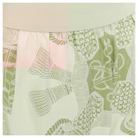 Hermès-Hermes Les Tambours Finesse Silk Printed Box Pleat Skirt-Brown,Flesh