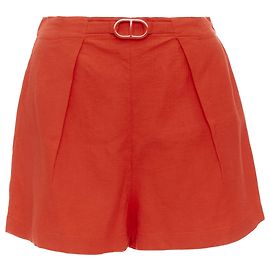 Hermès Hermes Chaine D'ancre Cotton Blend Buckle Pleated Shorts Red
