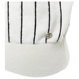 Chanel-Chanel cashmere striped logo varsity sweater top-White