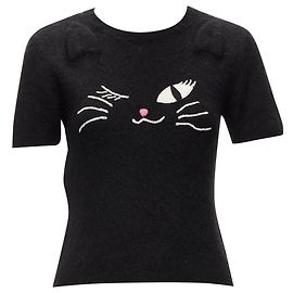 Flauschiger, kurzer Pullover mit winking Katzenohren von Moschino Boutique Schwarz