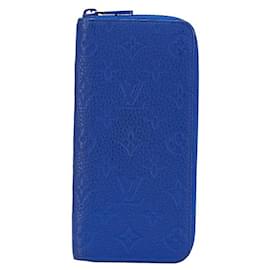 Louis Vuitton-Louis Vuitton Monogram Zippy Wallet Vertical M80791 Neon Blue Leather-Blue