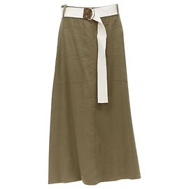 Saia midi envolvente com cinto em mistura de linho Tibi Safari Marrom