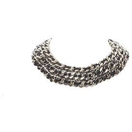 Lederhalskette mit dicker Silberkette von Saint Laurent Hedi Slimane Silber Metallisch