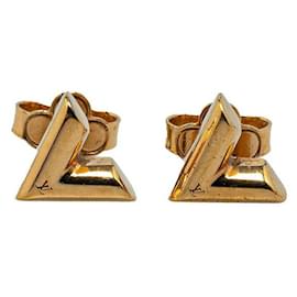Louis Vuitton-Louis Vuitton Essential V Stud Earrings Gold-Golden,Metallic