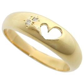 Autre Marque-K18YG Yellow Gold Heart Ring with Diamonds-Golden