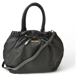 Prada Nylon 2way Handbag/Shoulder Bag Black Black