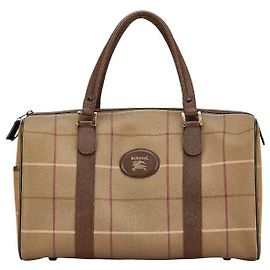 Burberry Karo Leder-Canvas Boston Tasche Reisetasche Grün
