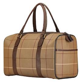 Burberry-Burberry Check Leather Canvas Boston Bag Travel Bag-Green