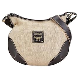 MCM-MCM Logo Canvas Leather Shoulder Bag-Beige