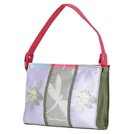 Salvatore Ferragamo-Salvatore Ferragamo Dragonfly Flower Satin Suede Handbag-Pink