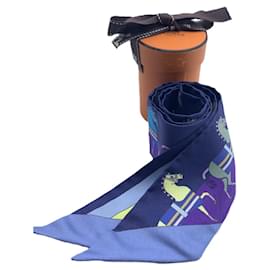Hermès-Hermes Twilly Silk Scarf Blue-Blue