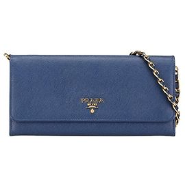 Prada Saffiano Logo Chain Wallet 1M1290 Blue