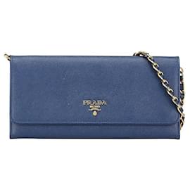 Prada-Prada Saffiano Logo Chain Wallet 1M1290-Blue