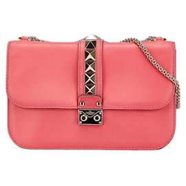 Valentino-Valentino Rockstud Leather Chain Shoulder Bag-Pink