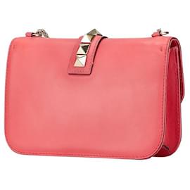 Valentino-Valentino Rockstud Leather Chain Shoulder Bag-Pink